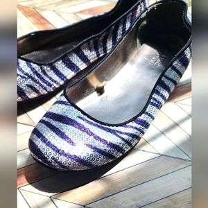 Purple And Silver Sequined Zebra Striped Mossimo Flats